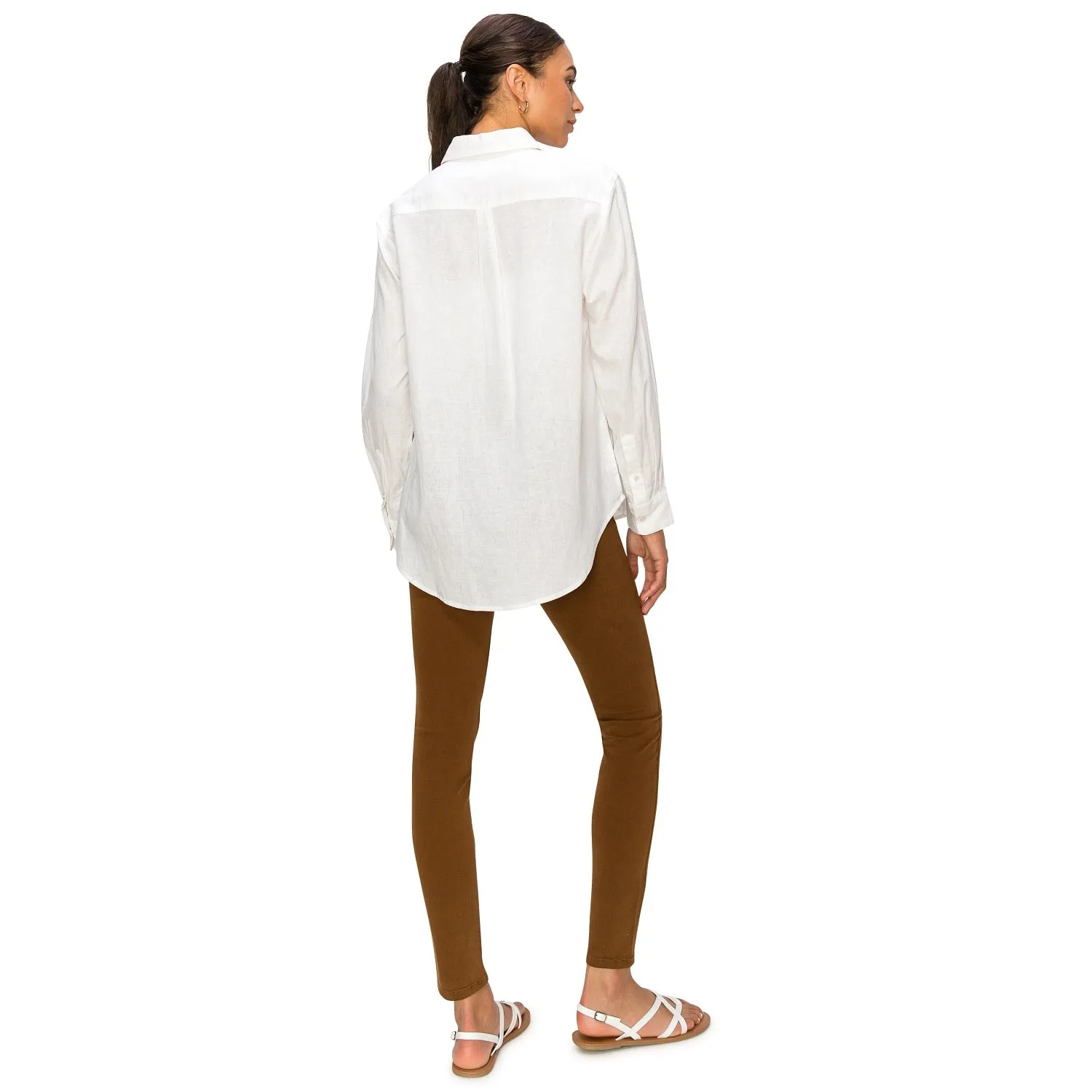 Relaxed Fit Linen Button-Down Shirts - White