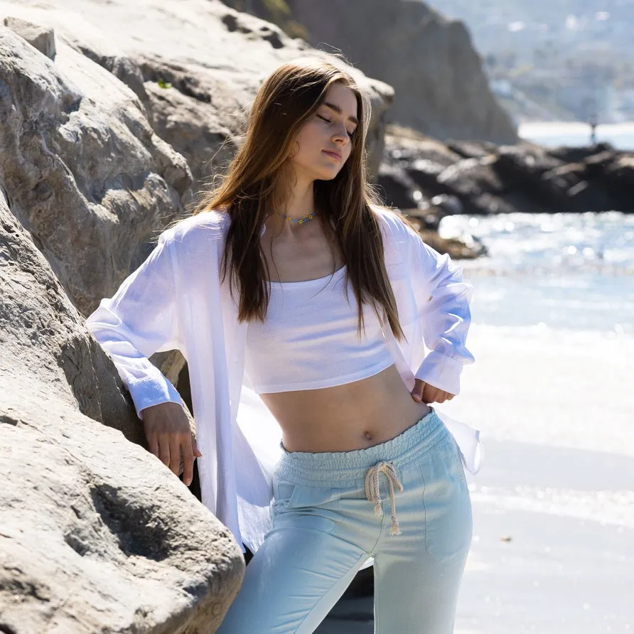 Relaxed Fit Linen Button-Down Shirts - White