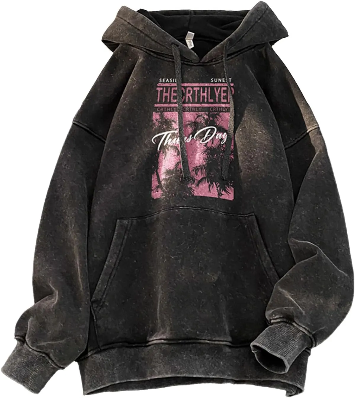 Retro Washed Hoodies Mens Distressed Hoodie Sweatshirt Graphic Heavyweight Pullover Sweatshirt