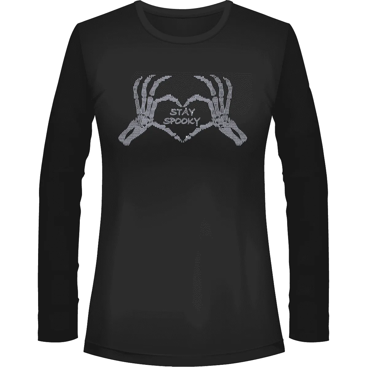 Rhinestone Stay Spooky Tee Shirt Crew Neck, V Neck, Long Sleeve