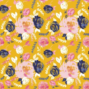RILEY BLAKE CHALLIS RAYON Floral Gold - SALE $21.00 p/m