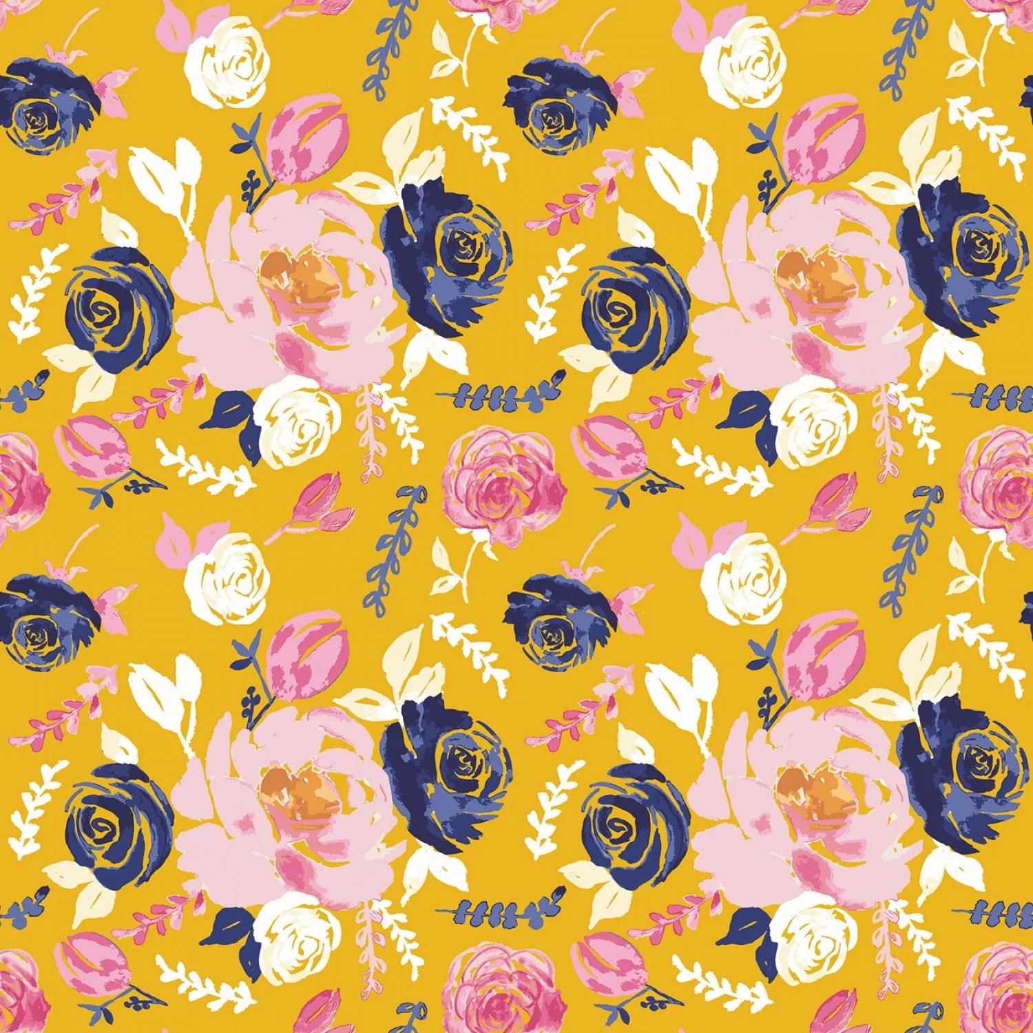 RILEY BLAKE CHALLIS RAYON Floral Gold - SALE $21.00 p/m