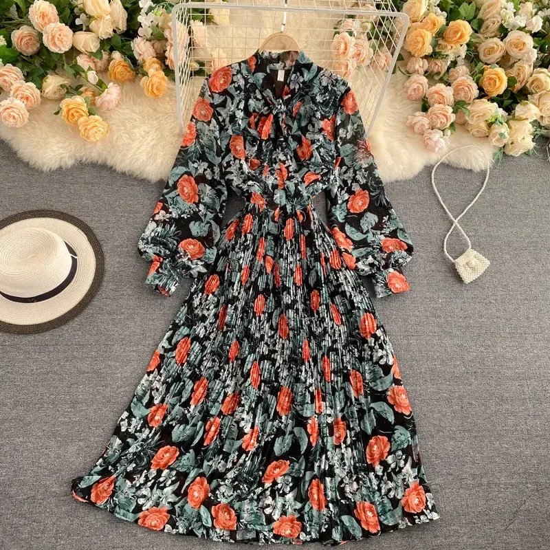 Rosy Pleated Long Sleeve Maxi Dress | Women