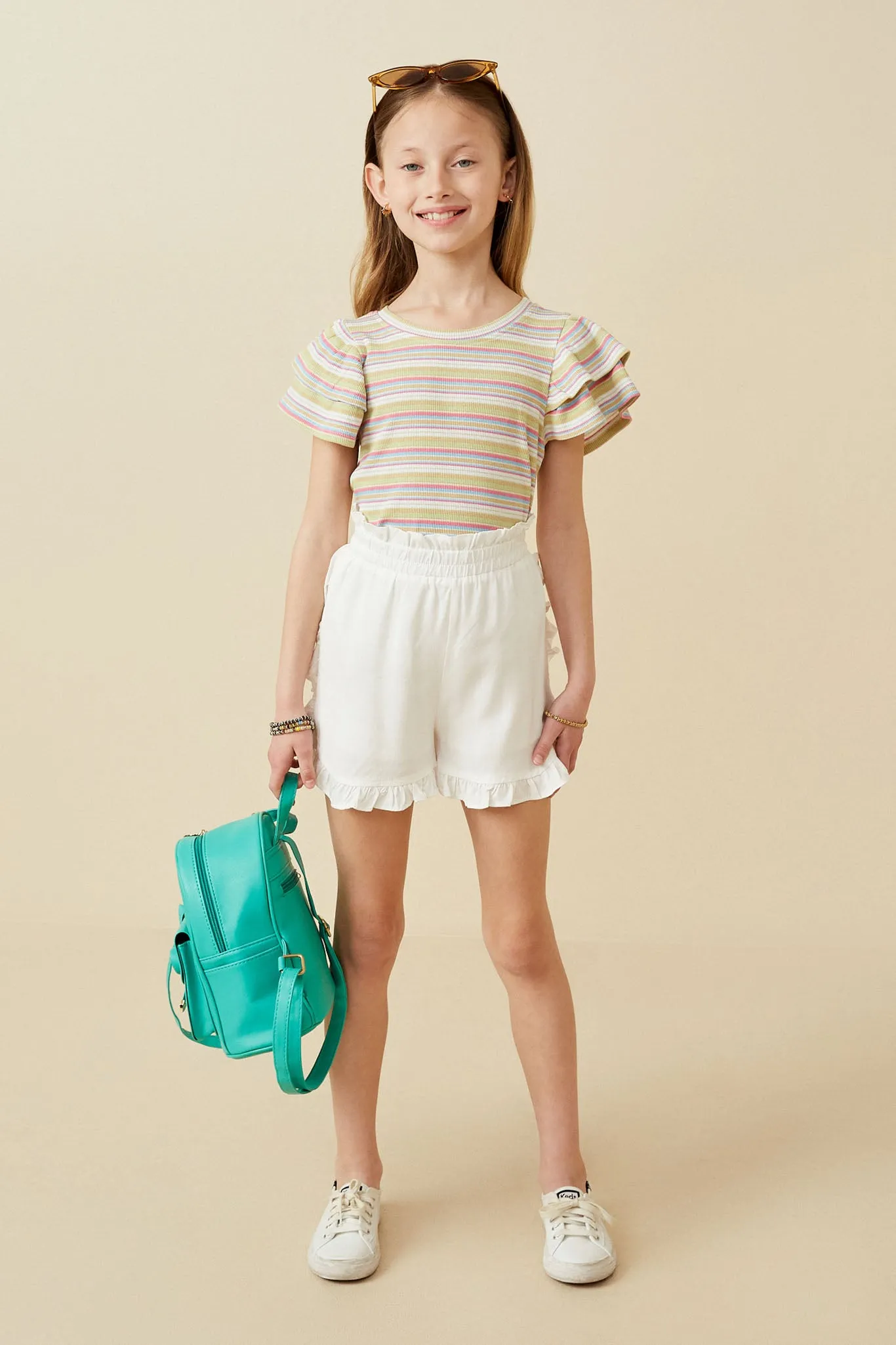 Ruffle Trimmed Elastic Waist Soft Shorts