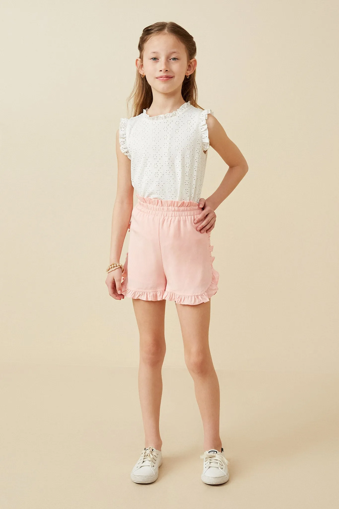 Ruffle Trimmed Elastic Waist Soft Shorts