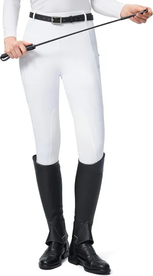 SANTINY Women's Horse Riding Pants with Zipper Pockets Knee-Patch Schooling Tights Equestrian Breeches for Women