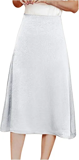 Satin Midi Skirt for Women 2025 Summer Elastic High Waisted A Line Swing Skirts Casual Solid Business Work Skorts