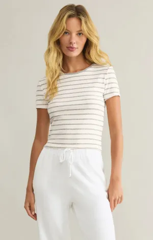 Saxton Stripe Rib Tee - Heather Grey