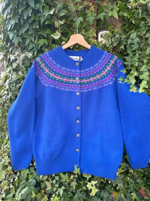Scottish Cashmere & Merino Fairisle Cardigan In Lapis