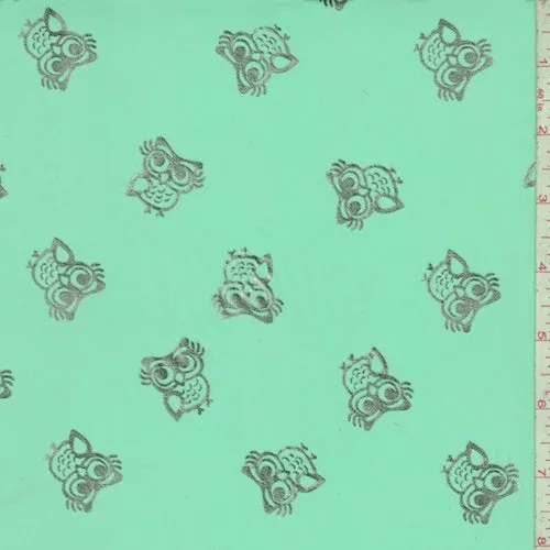 Seafoam Green/Silver Owl Georgette Fabric