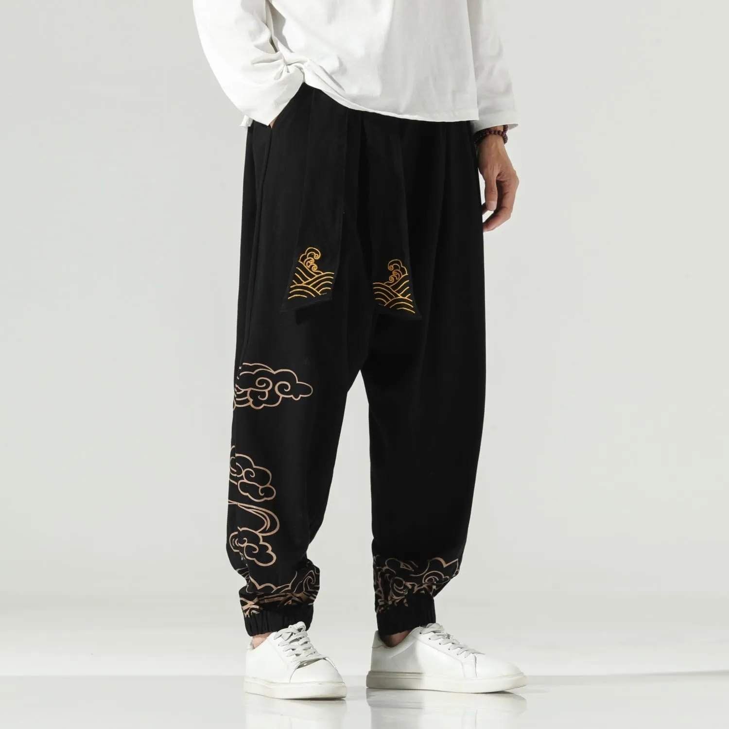 Seidarise Men's Linen Pant Japanese Hip Hop Sweatpants Harem Pants Sports Harem Baggy Wide Leg Cotton