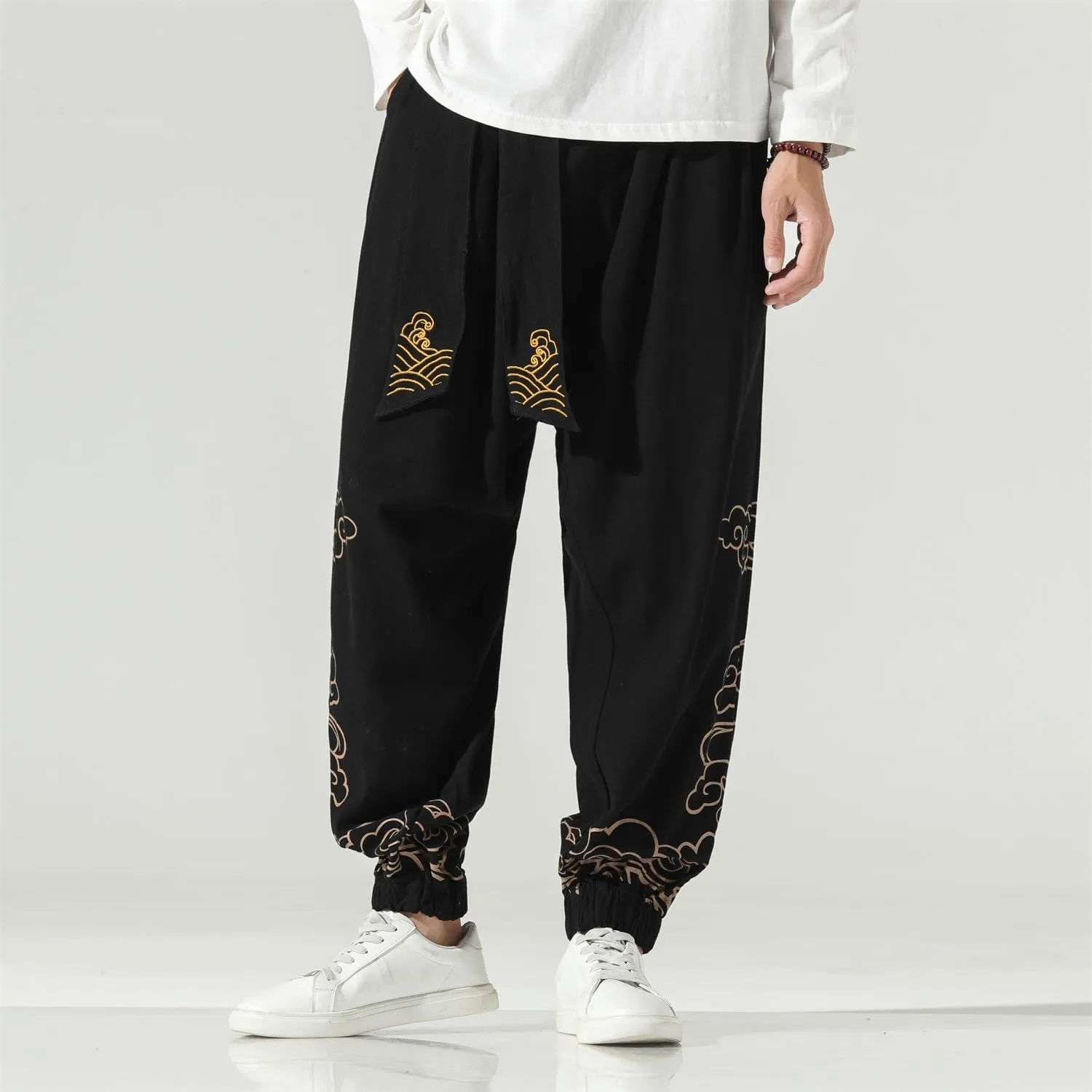 Seidarise Men's Linen Pant Japanese Hip Hop Sweatpants Harem Pants Sports Harem Baggy Wide Leg Cotton