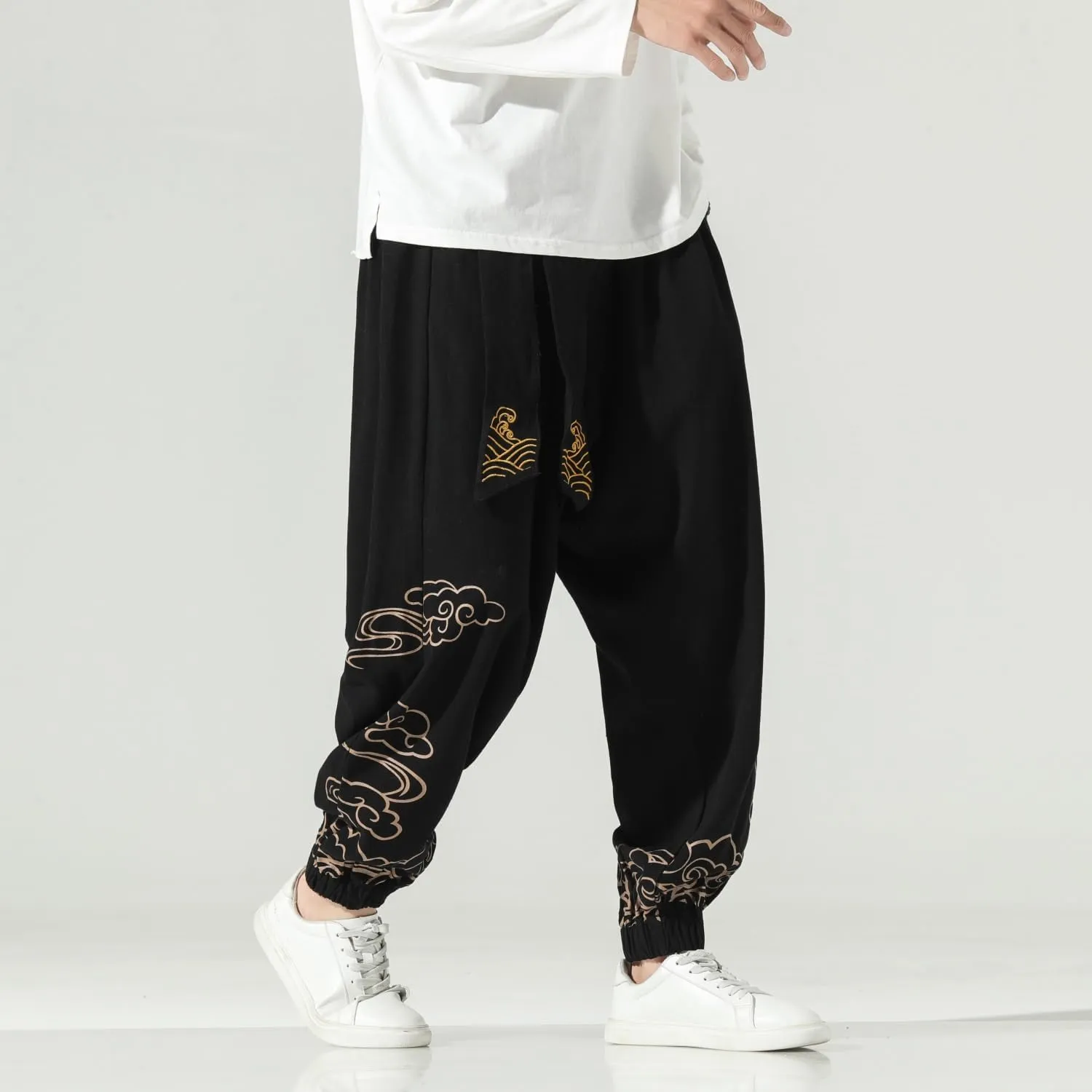Seidarise Men's Linen Pant Japanese Hip Hop Sweatpants Harem Pants Sports Harem Baggy Wide Leg Cotton