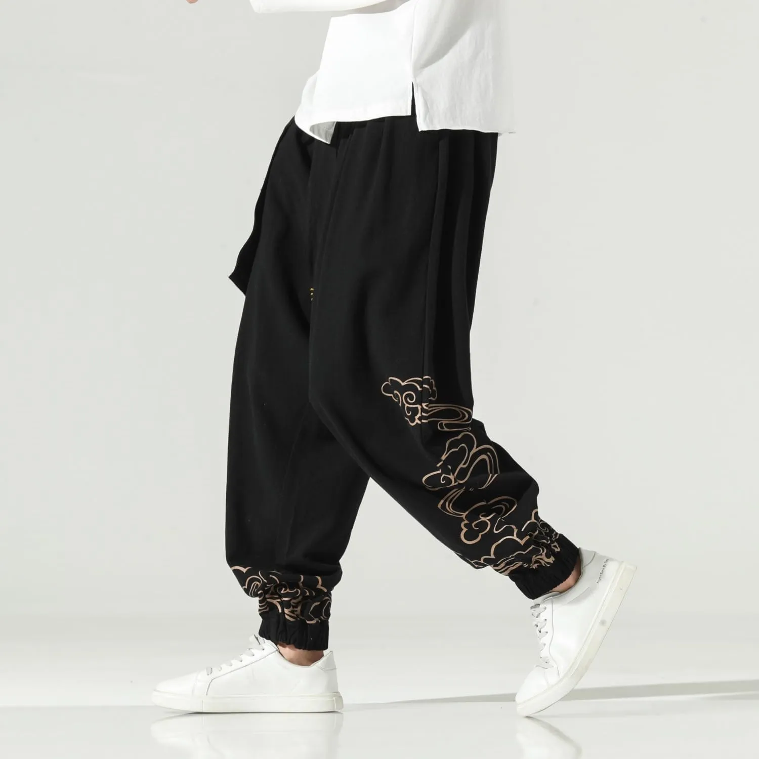 Seidarise Men's Linen Pant Japanese Hip Hop Sweatpants Harem Pants Sports Harem Baggy Wide Leg Cotton
