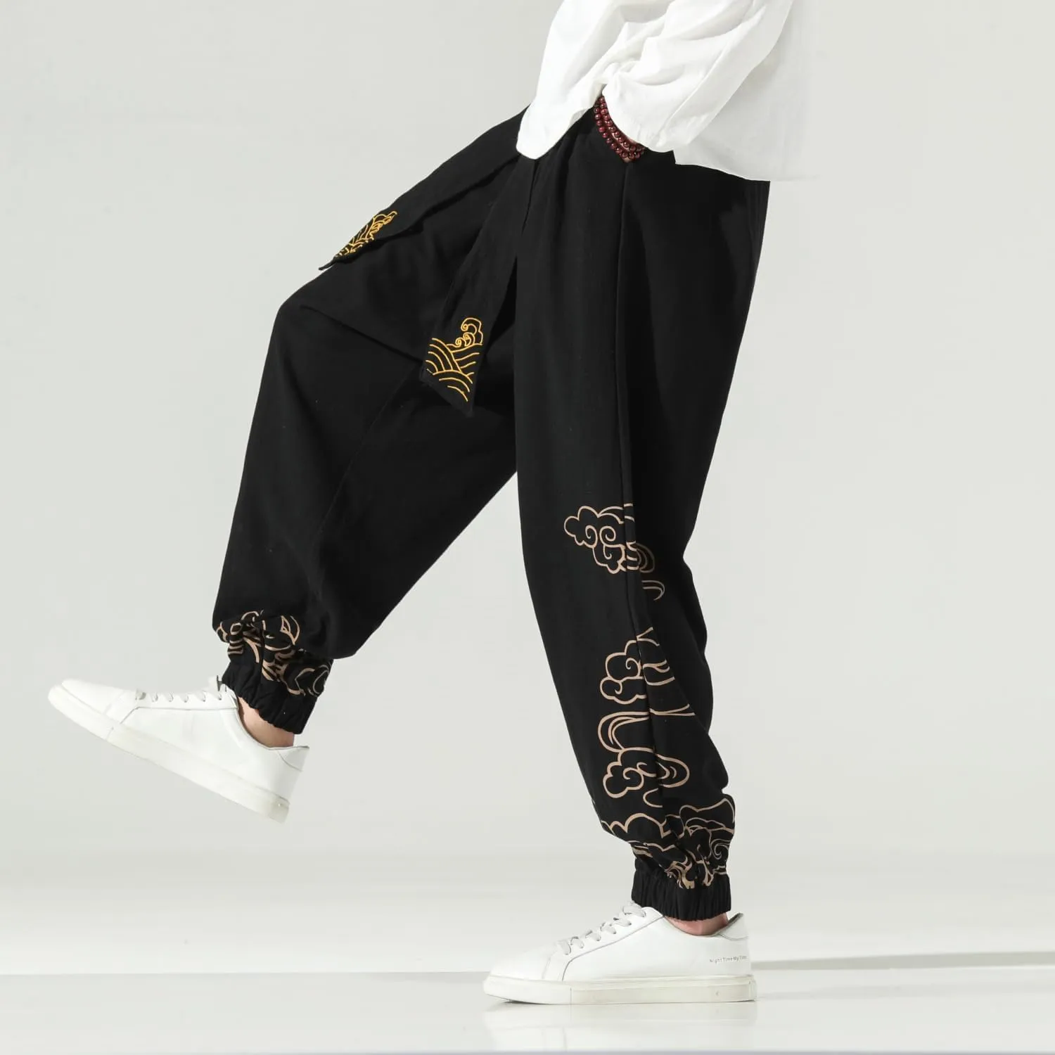 Seidarise Men's Linen Pant Japanese Hip Hop Sweatpants Harem Pants Sports Harem Baggy Wide Leg Cotton