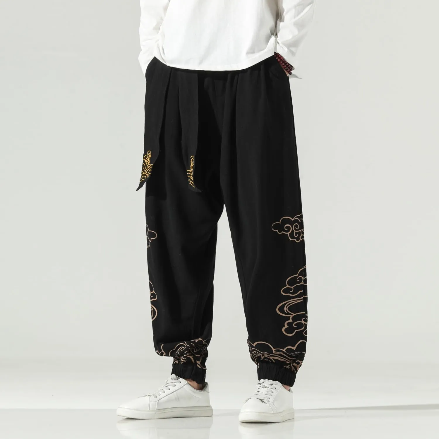 Seidarise Men's Linen Pant Japanese Hip Hop Sweatpants Harem Pants Sports Harem Baggy Wide Leg Cotton