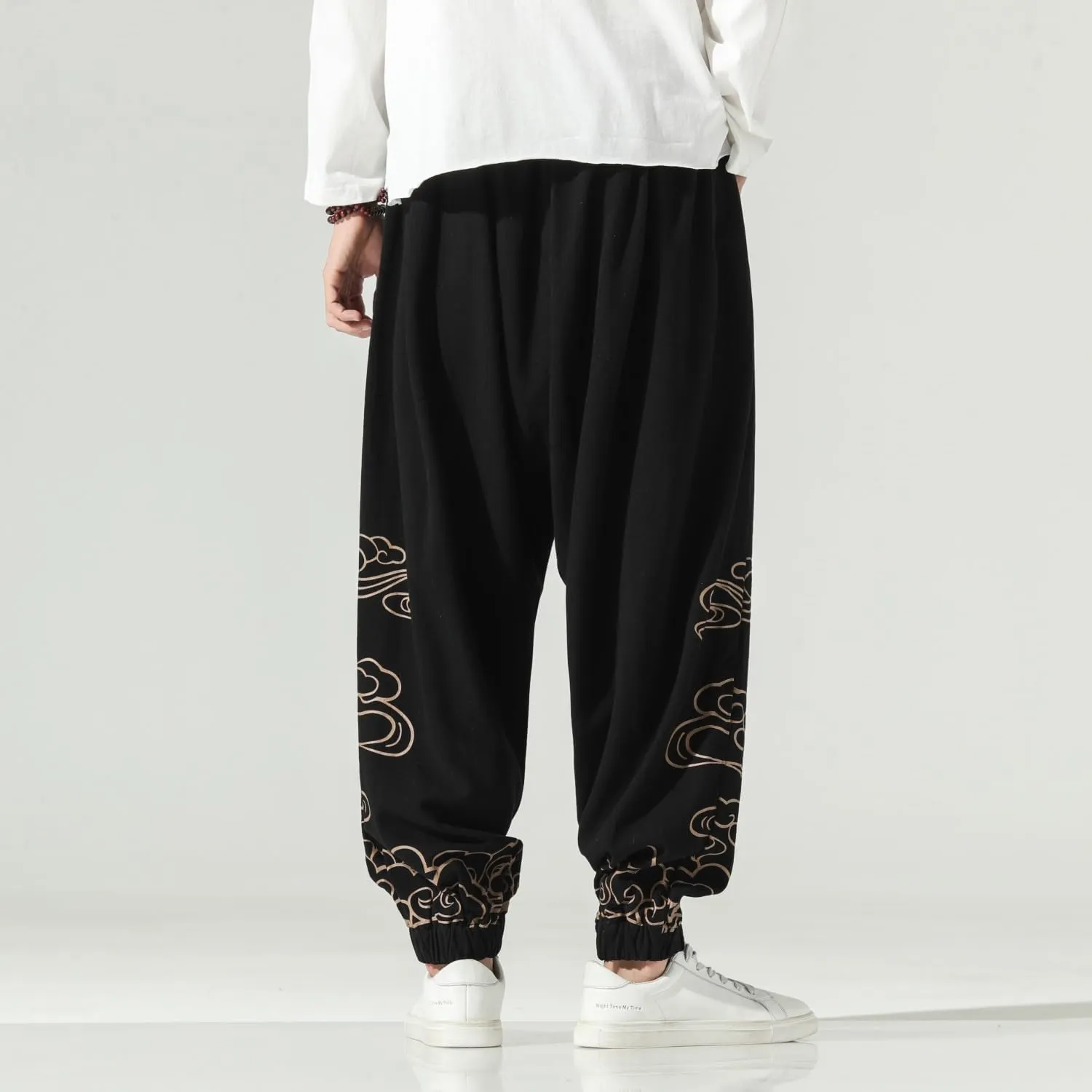 Seidarise Men's Linen Pant Japanese Hip Hop Sweatpants Harem Pants Sports Harem Baggy Wide Leg Cotton