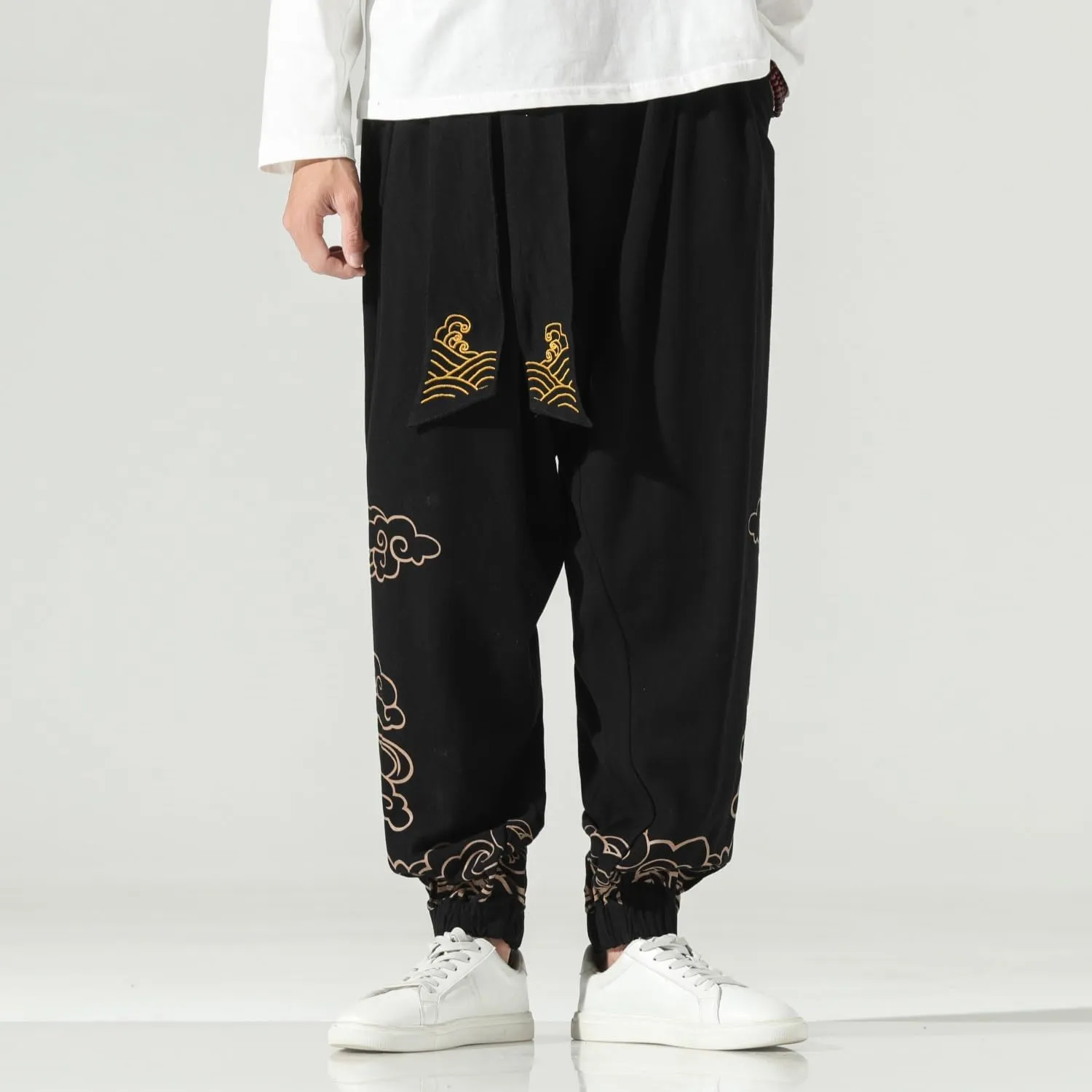 Seidarise Men's Linen Pant Japanese Hip Hop Sweatpants Harem Pants Sports Harem Baggy Wide Leg Cotton