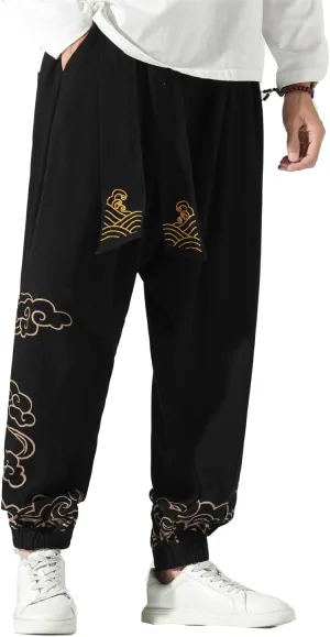 Seidarise Men's Linen Pant Japanese Hip Hop Sweatpants Harem Pants Sports Harem Baggy Wide Leg Cotton