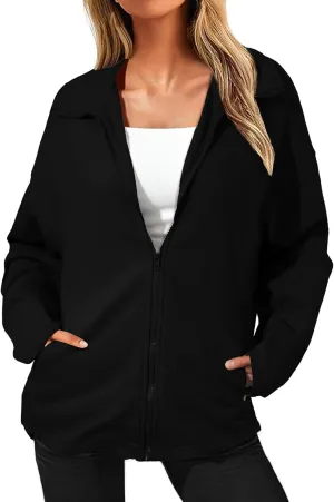 SHEWIN Womens Zip Up Sweatshirt Long Sleeve Oversized Sweatshirts With Pockets Fall Outfit Clothes 2024