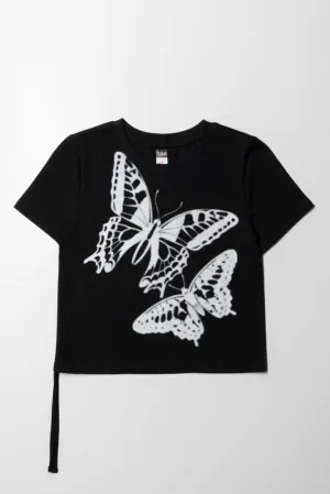 Side Tie Tee Butterfly Black