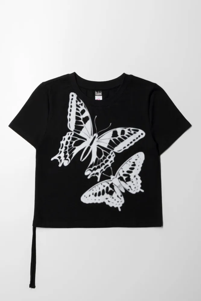 Side Tie Tee Butterfly Black