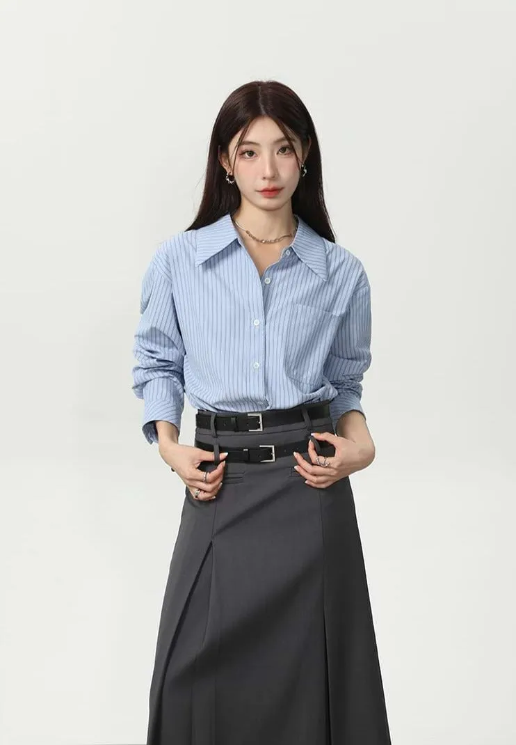 Slim Pinstripe Pocketed Button Shirt