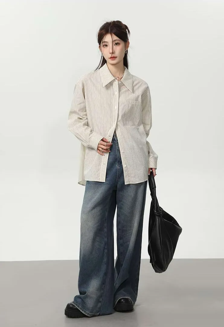 Slim Pinstripe Pocketed Button Shirt