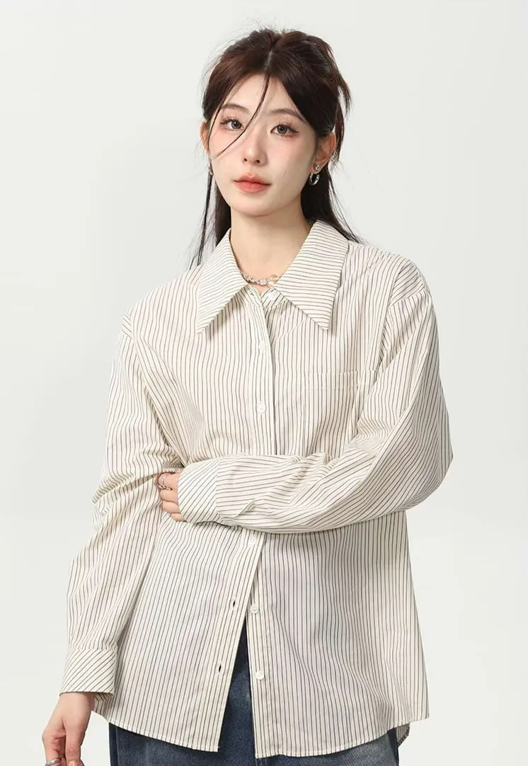 Slim Pinstripe Pocketed Button Shirt