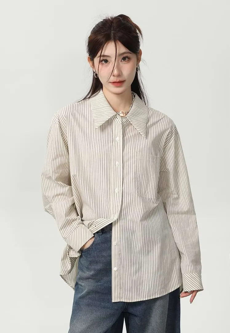 Slim Pinstripe Pocketed Button Shirt