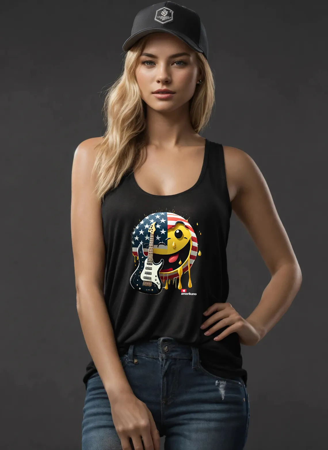 Smile US Flag Amerikano TM Art Exclusive Tank Top | Grooveman Music