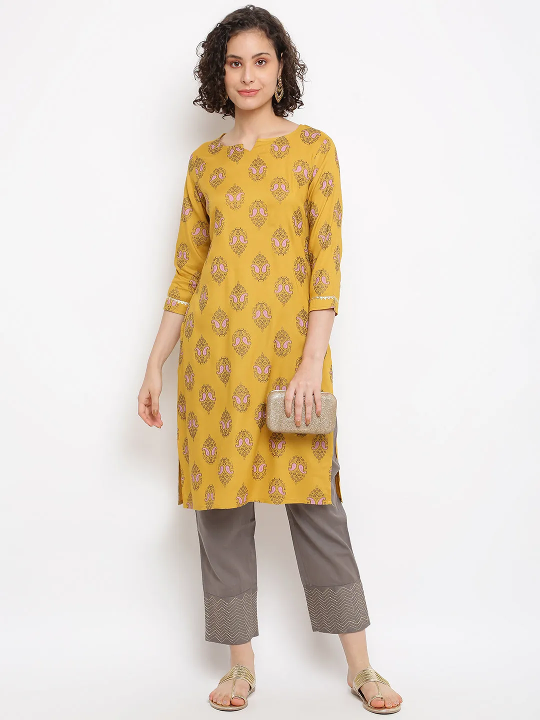 Solid Grey Elasticated Waist Ethnic Straight Pant