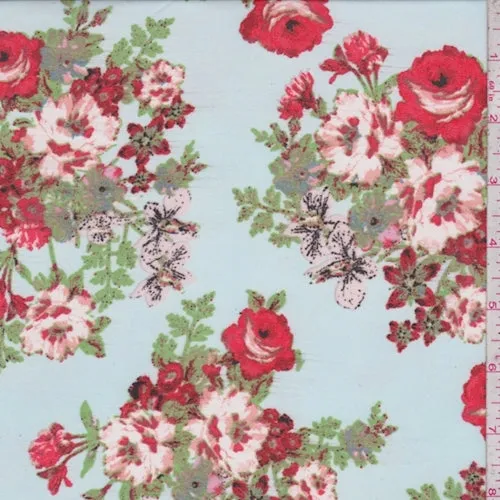 Spa Blue Multi Floral Bouquet Georgette Fabric
