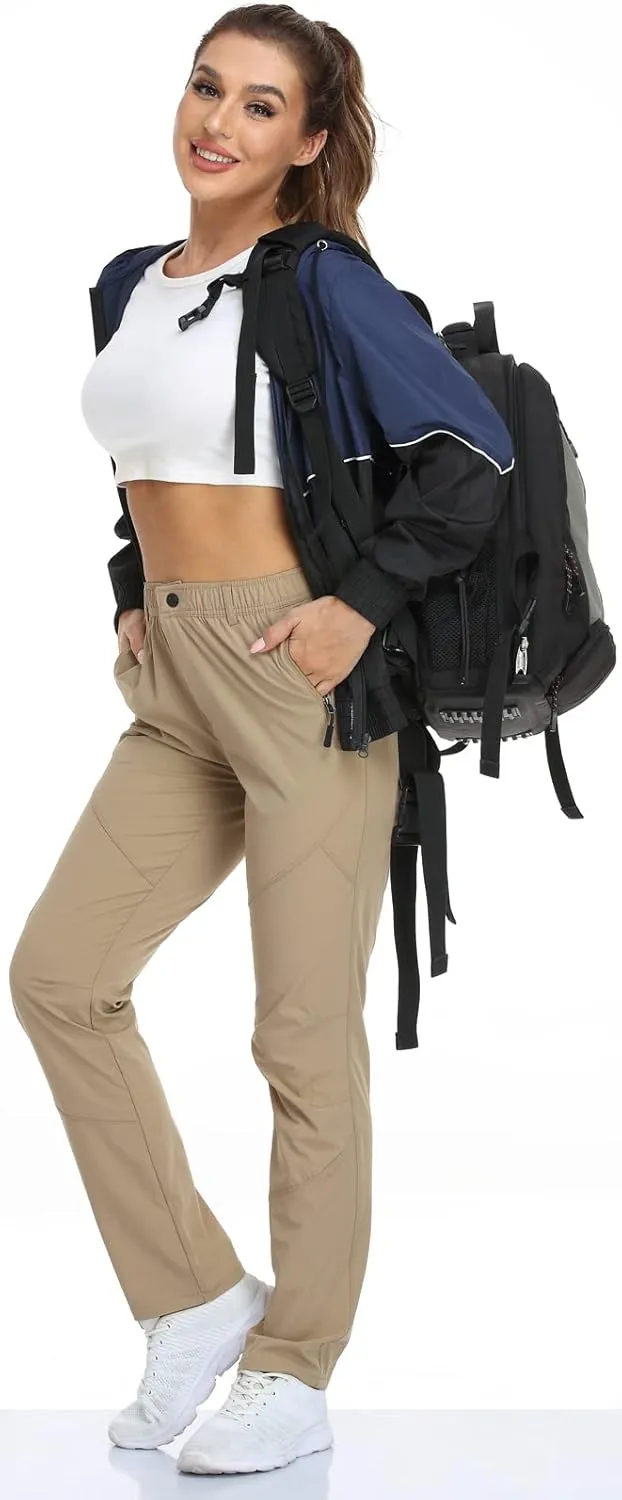 SPOSULEI Womens Summer Lightweight Pants Outdoor Nylon Quick Dry Travel Golf Hiking Sweatpants with Zipper Pockets