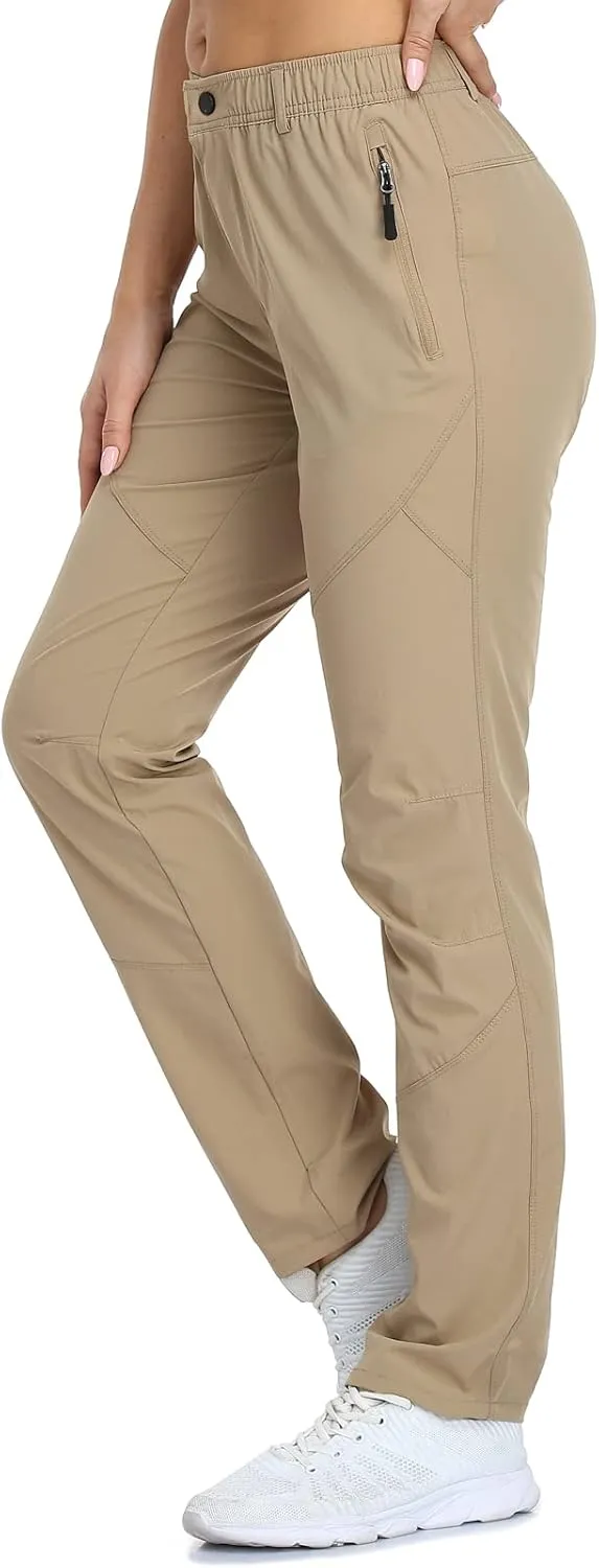 SPOSULEI Womens Summer Lightweight Pants Outdoor Nylon Quick Dry Travel Golf Hiking Sweatpants with Zipper Pockets