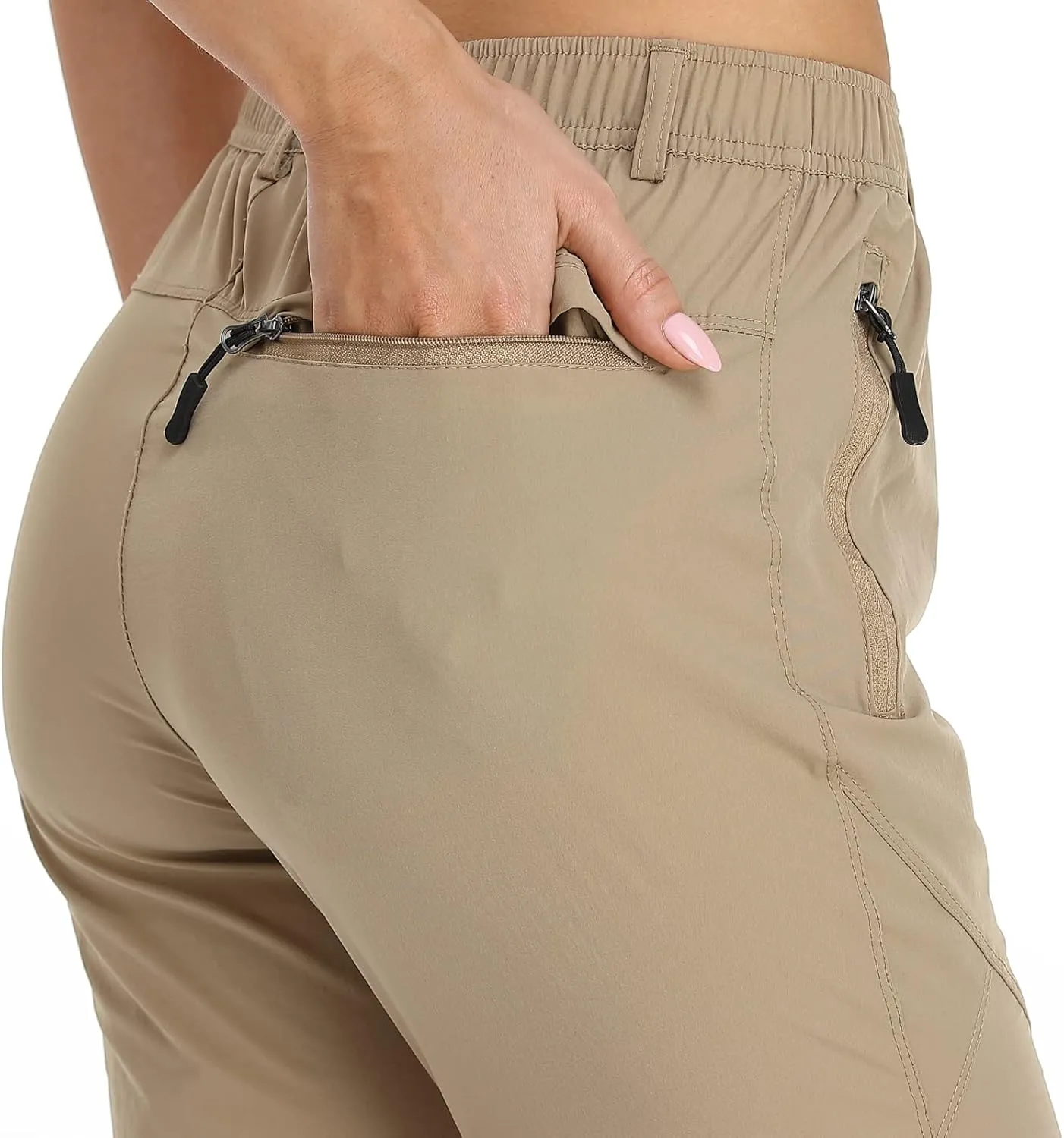 SPOSULEI Womens Summer Lightweight Pants Outdoor Nylon Quick Dry Travel Golf Hiking Sweatpants with Zipper Pockets