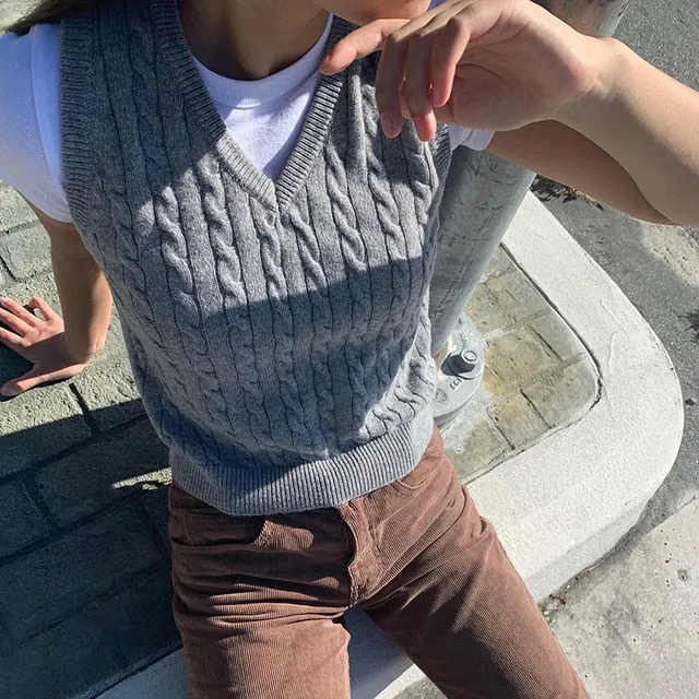 SUCHCUTE V Neck pullover Knitted Vests Preppy Style