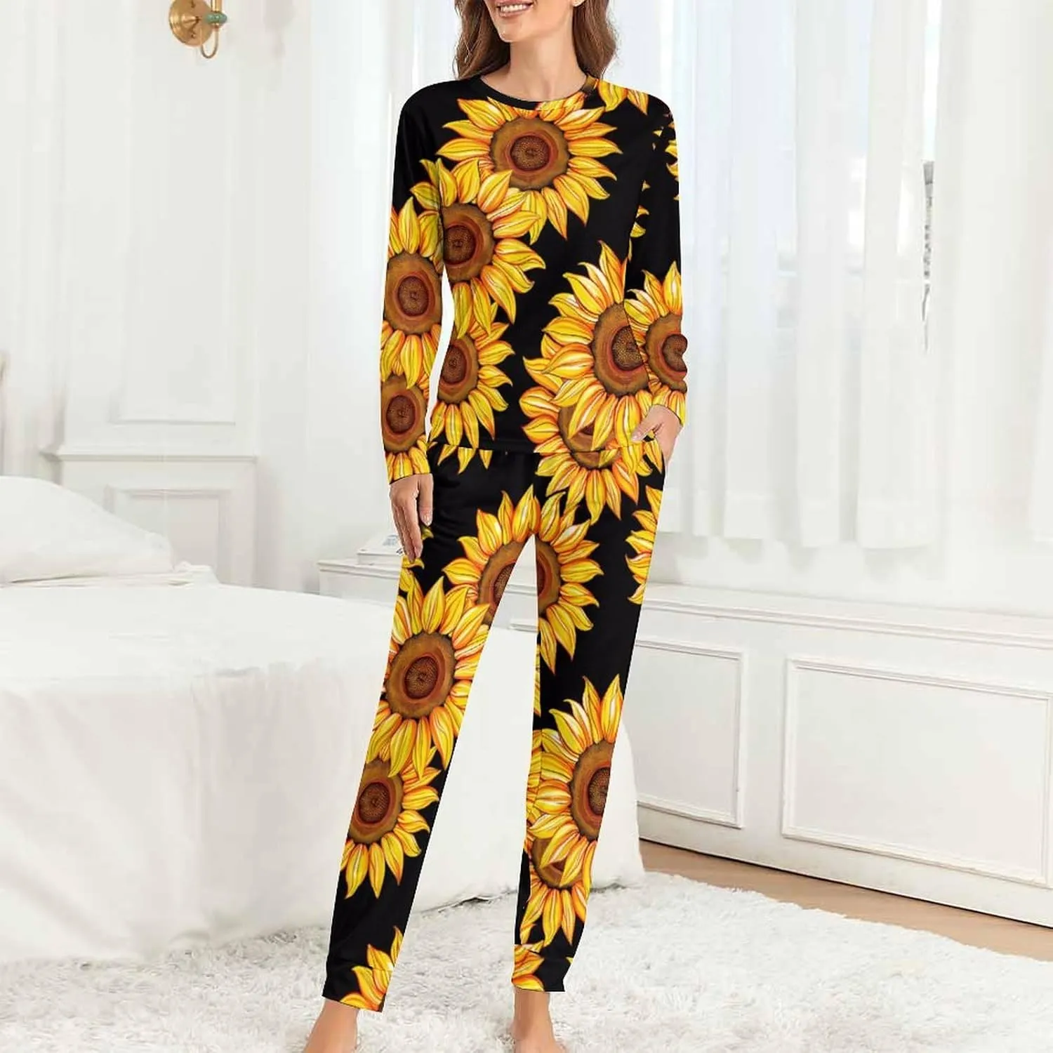 Sunflower Women's Pajama 2 Piece Set Long Sleeve Pjs Top and Pants Soft Loungewear