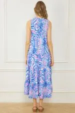 Swirl Print V Neck Sleeveless Tiered Maxi Dress