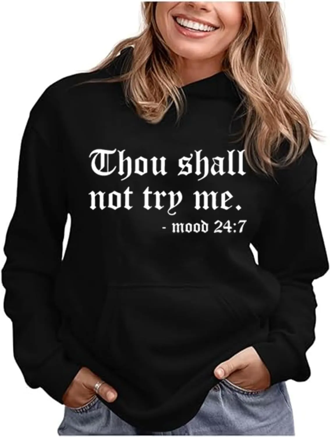 Teen Girls Womens Funny Hoodies Letter Printed Thou Shall Not Try Me Women's Hoodie Pullover Sweatshirt