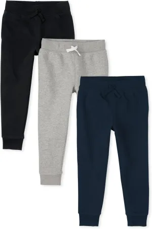 The Children's Place boys Active Fleece Jogger Pants, Black/New Navy/Smoke 3 Pack, Medium US