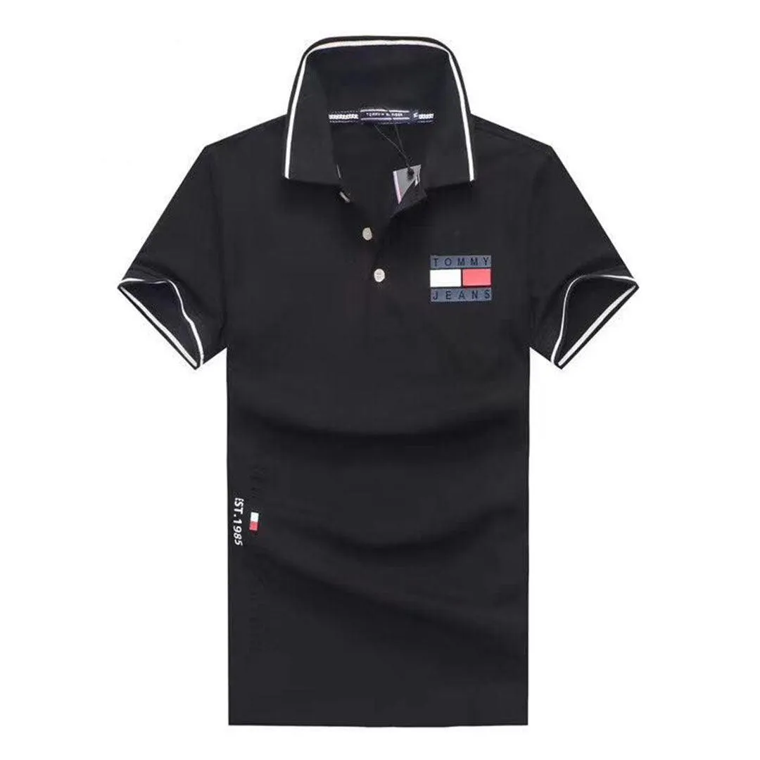 Tommy Hilfiger Printed Design Plain Black Polo Shirt