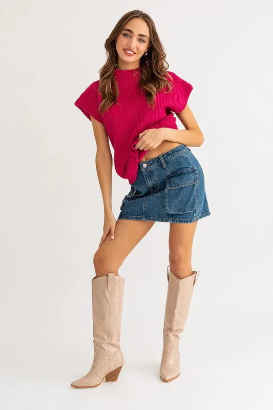 Turtle Neck Power Shoulder Sweater Top