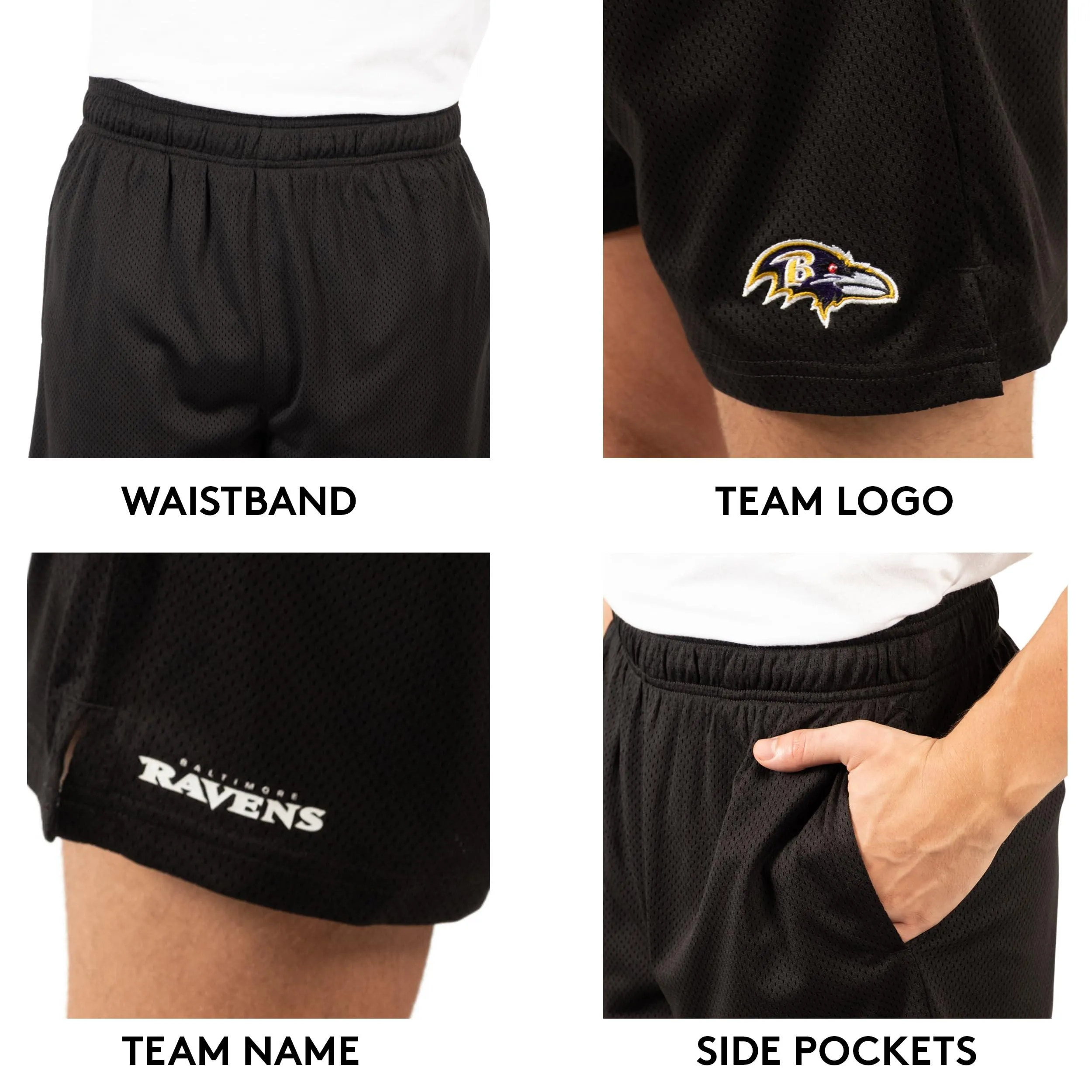 Ultra Game Men's NFL Official Super Soft Soft Mesh Active Training Shorts - Unisex, Baltimore Ravens|Baltimore Ravens