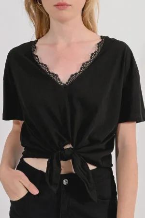 V Neck Tie Front Tee