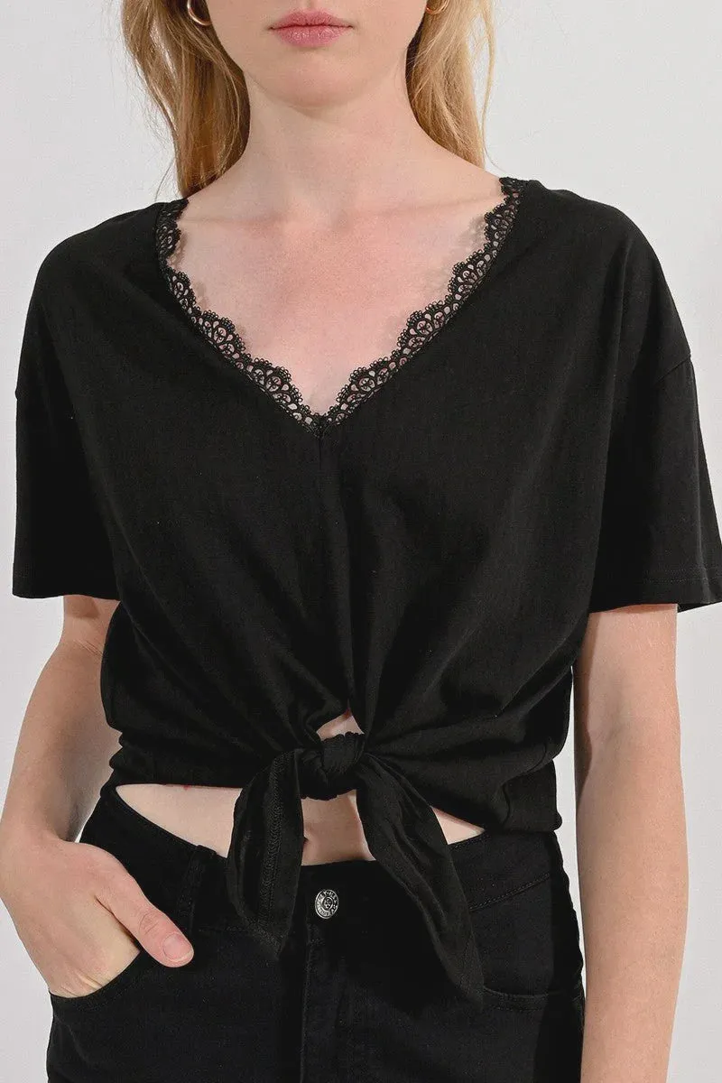 V Neck Tie Front Tee
