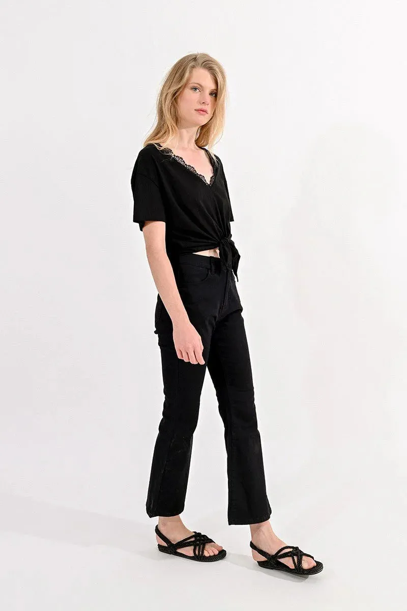 V Neck Tie Front Tee