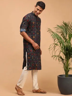 Vastramay Men's Blue Printed Kurta Set