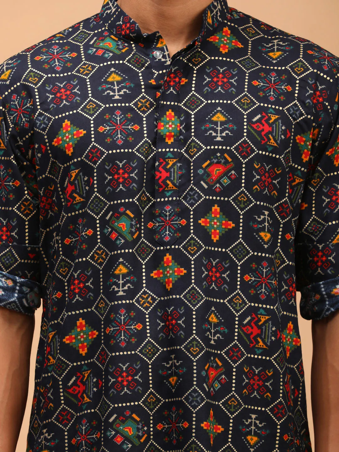 Vastramay Men's Blue Printed Kurta Set