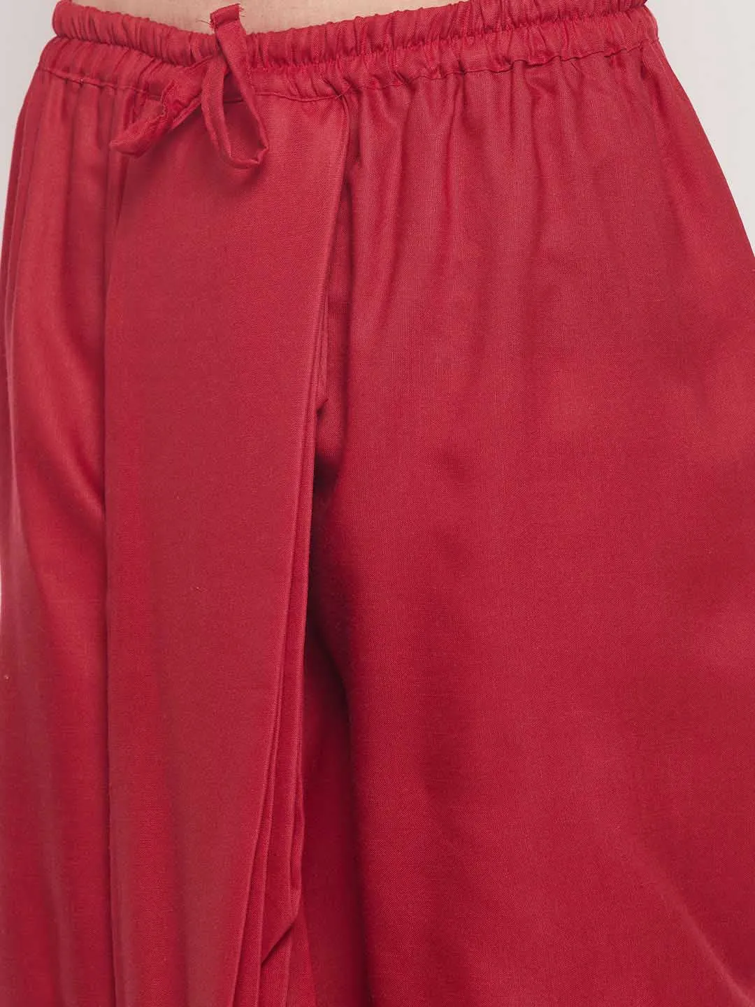 VASTRAMAY Men's Maroon Silk Blend Solid Pleated Dhoti